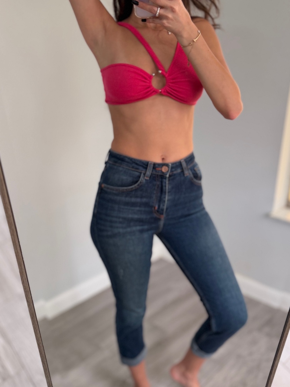 SHEIN Hot Pink Ribbed Crop Top with Front Ring